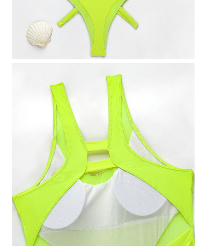 Fashion Fluorescent Green Hollow Stitching One-piece Swimsuit,Bodysuits