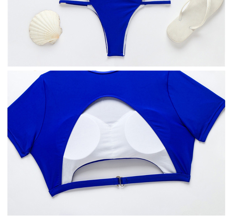 Fashion Blue Openwork Split Split Swimsuit,Swimwear Sets