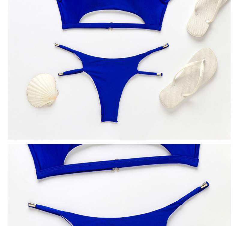 Fashion Blue Openwork Split Split Swimsuit,Swimwear Sets