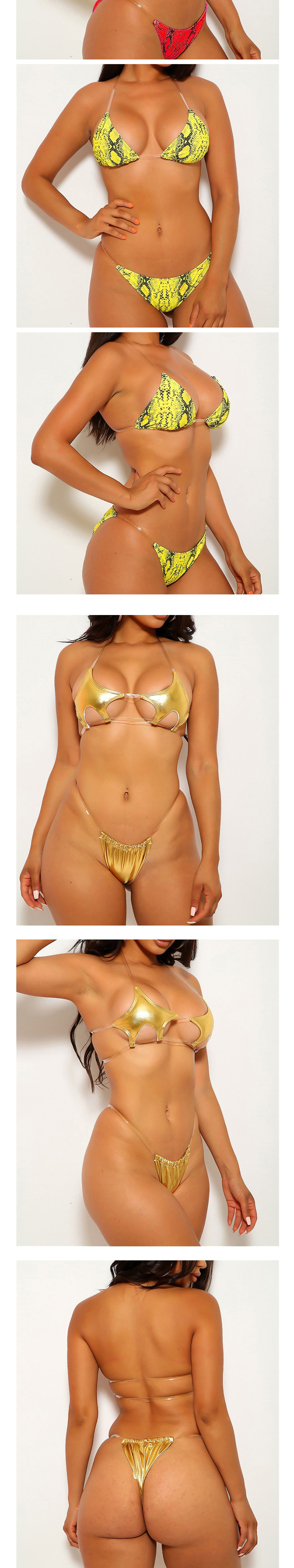Fashion Triangle Yellow Snake Pattern Zip Split Swimsuit,Bikini Sets