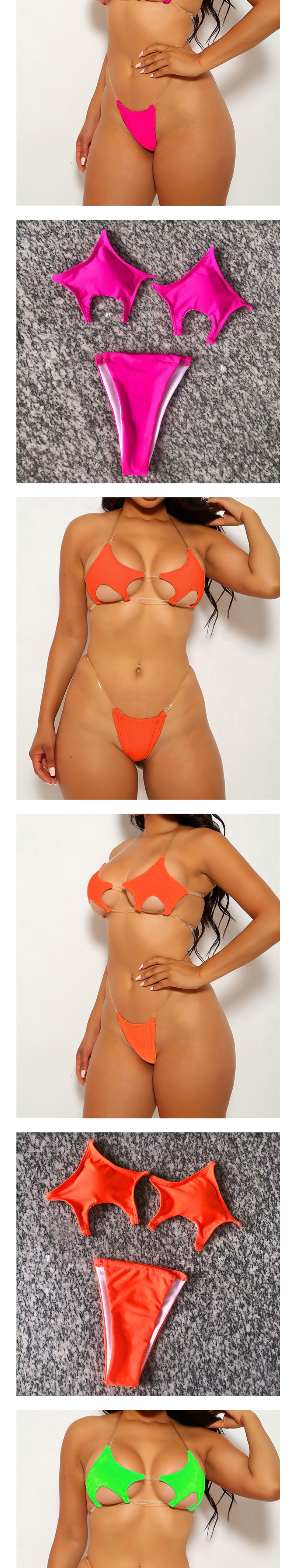 Fashion Triangle Bright Orange Zip Split Swimsuit,Bikini Sets