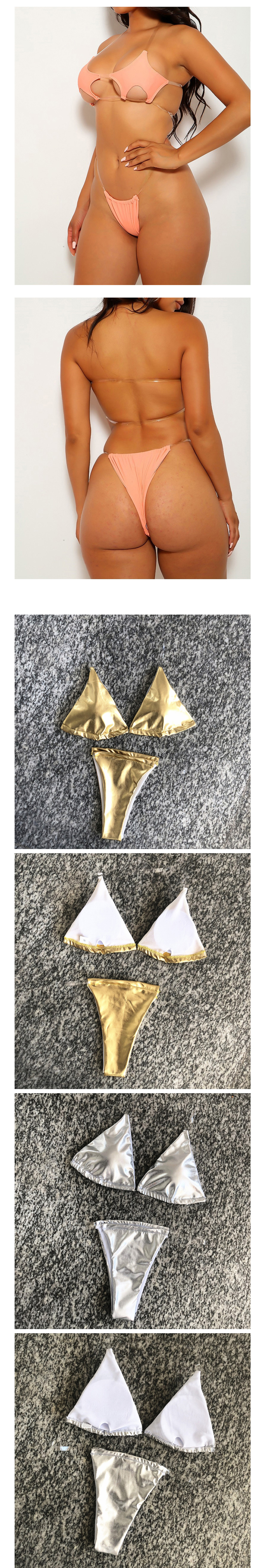 Fashion Triangle Golden Zip Split Swimsuit,Bikini Sets