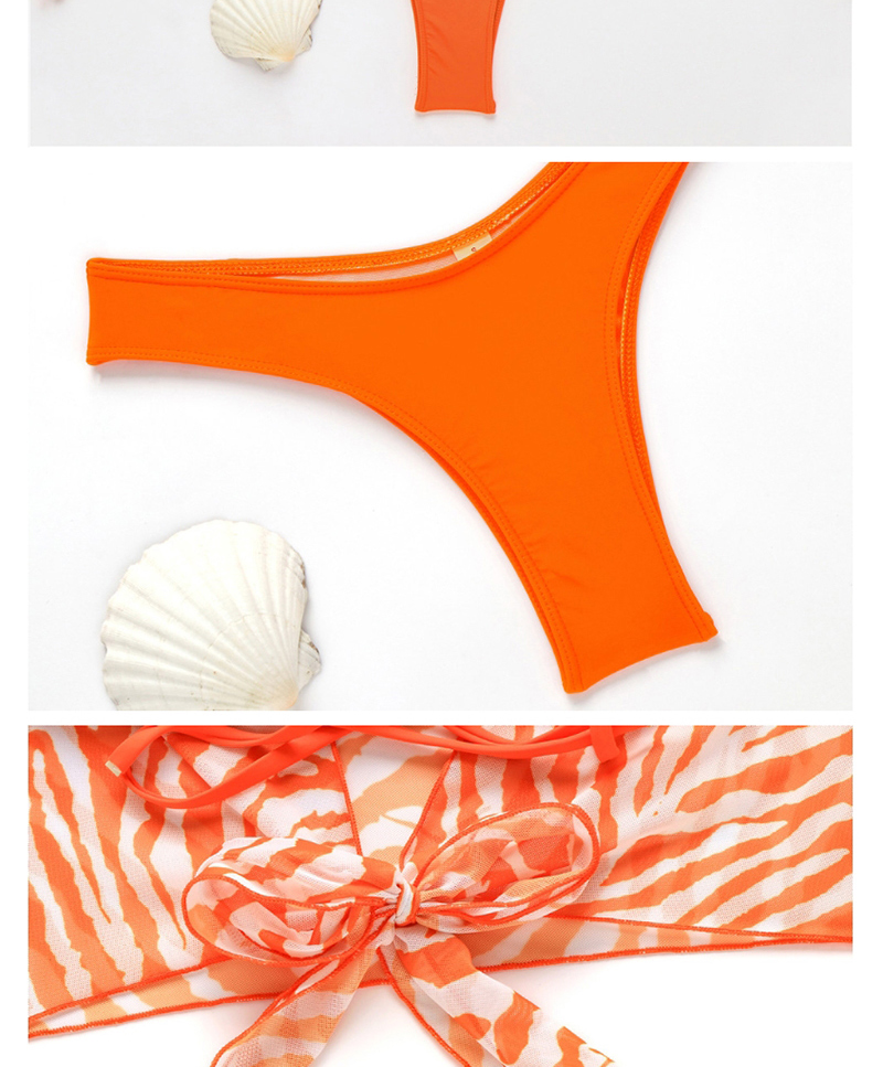 Fashion Orange Three-piece Printed Split Swimwear Mesh Blouse,Swimwear Sets
