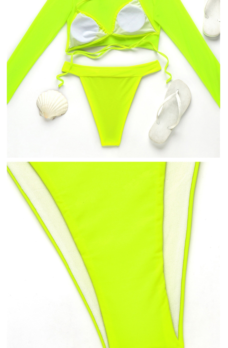 Fashion Bright Orange Pure Color Mesh Blouse Triangle Split Swimsuit Three-piece,Swimwear Sets