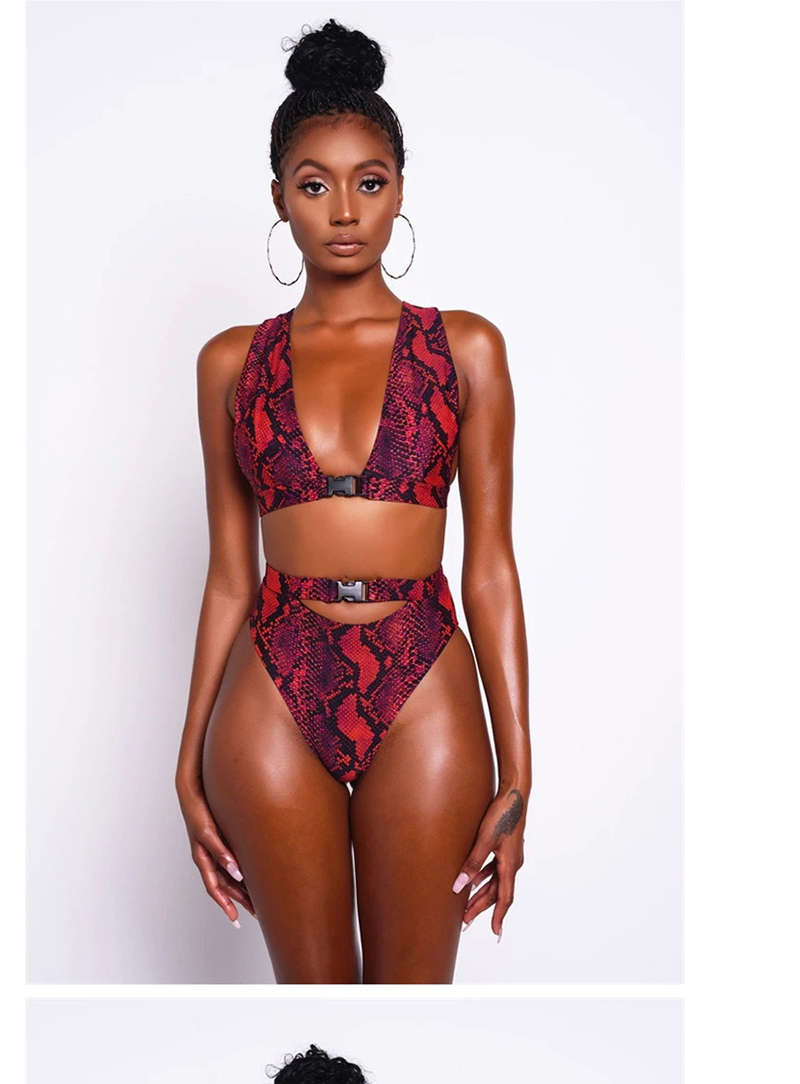 Fashion Red Snake-print Printed Cutout Split Swimsuit,Bikini Sets