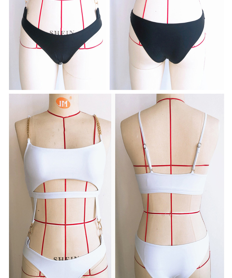 Fashion White Chain Shoulder Strap Cutout One-piece Swimsuit,One Pieces