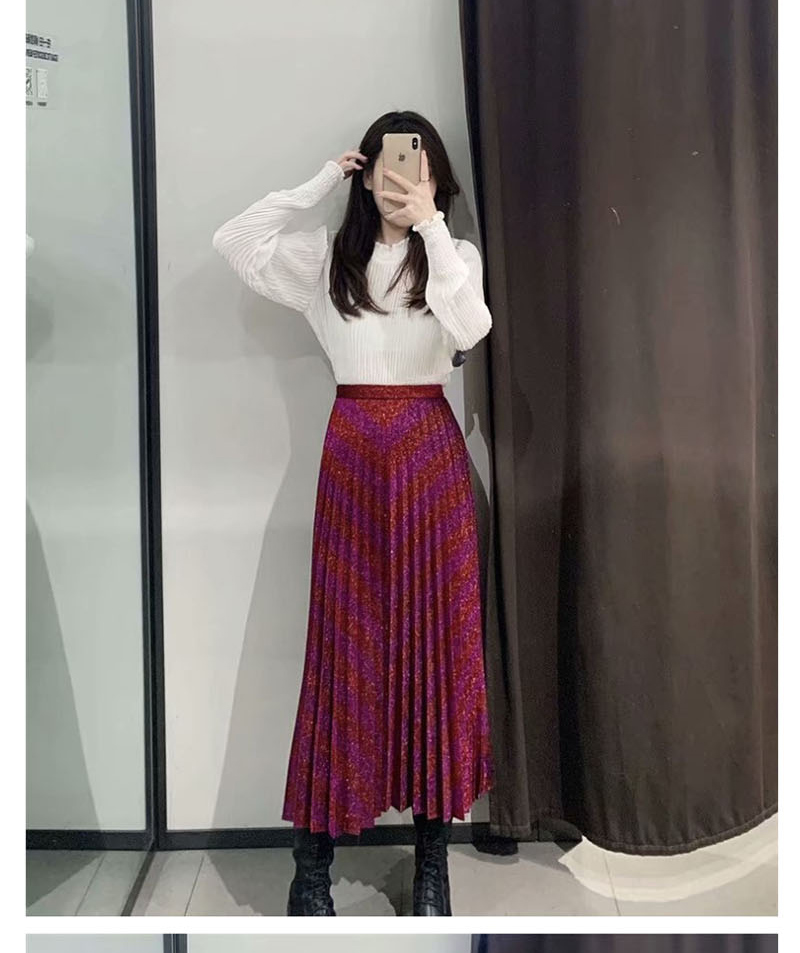 Fashion Red Wine Metallic Bronzing Pleated Skirt,Skirts