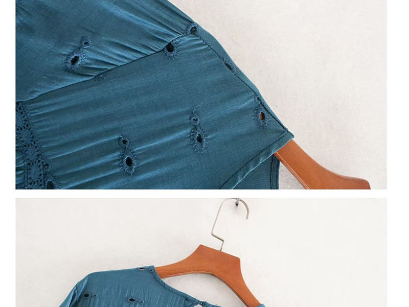 Fashion Blue Embroidered Cutout Dress,Mini & Short Dresses