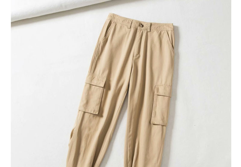 Fashion Khaki High Waist Side Pockets Overalls,Pants