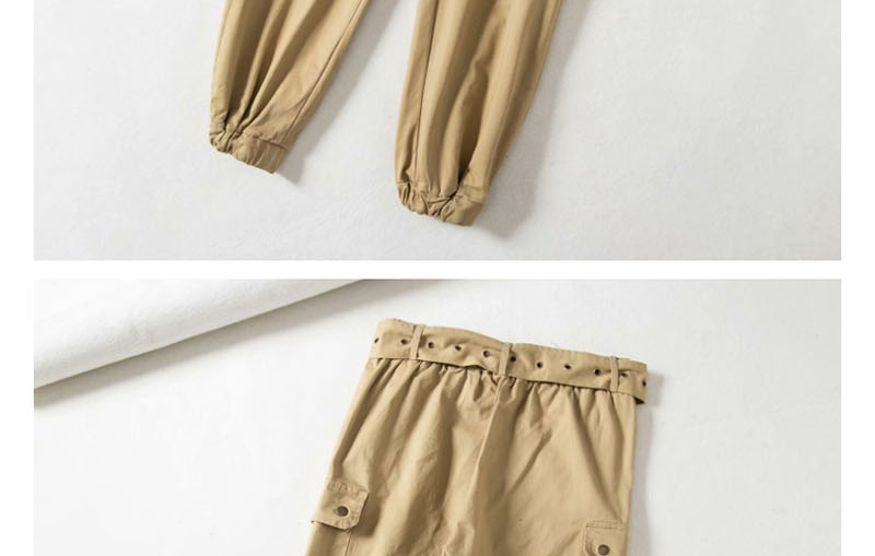 Fashion Khaki High Waist Side Pockets With Belt Trousers,Pants