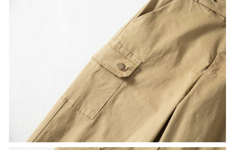 Fashion Khaki High Waist Side Pockets With Belt Trousers,Pants