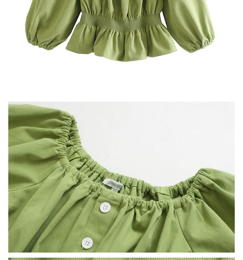 Fashion Green Puff Sleeve Square Collar Denim Shirt,Hair Crown