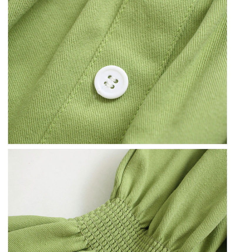 Fashion Green Puff Sleeve Square Collar Denim Shirt,Hair Crown