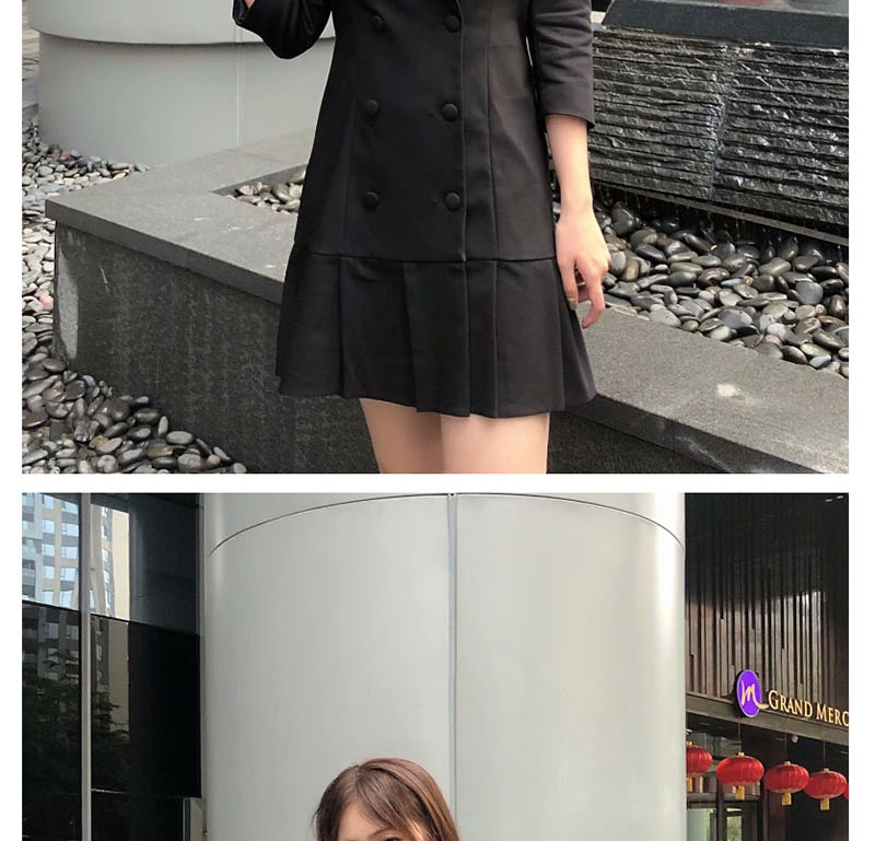 Fashion Black Pleated Double-breasted Dress,Mini & Short Dresses