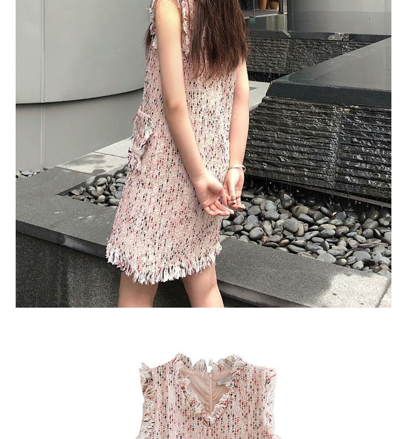 Fashion Pink Woolen Raw V-neck Dress,Mini & Short Dresses