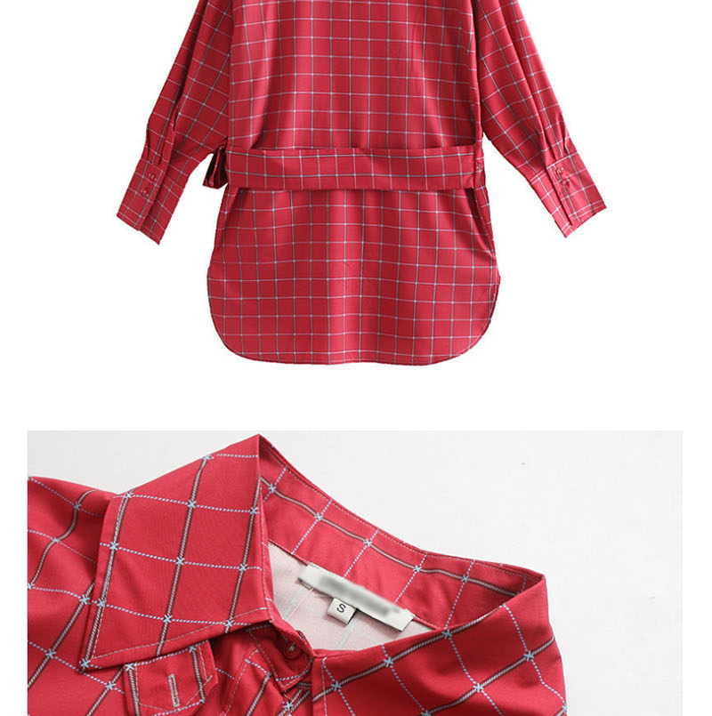 Fashion Red Plaid Printed Lace Shirt With Bow,Hair Crown