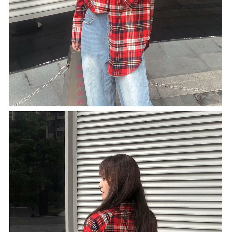 Fashion Red Checked Lapel Single Breasted Shirt,Hair Crown
