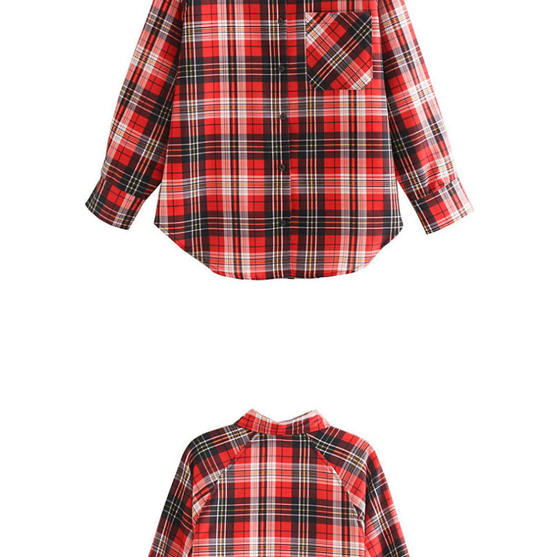 Fashion Red Checked Lapel Single Breasted Shirt,Hair Crown