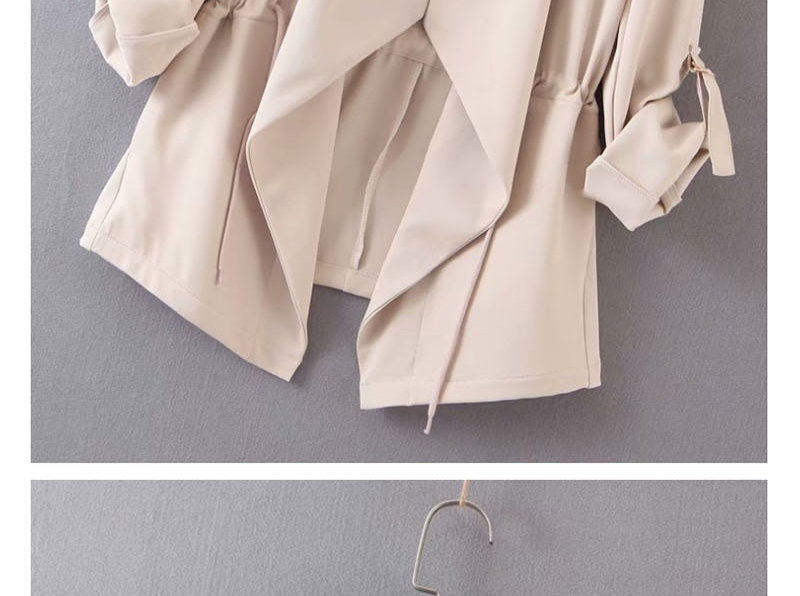 Fashion Khaki Lace-up Sleeved Coat,Coat-Jacket