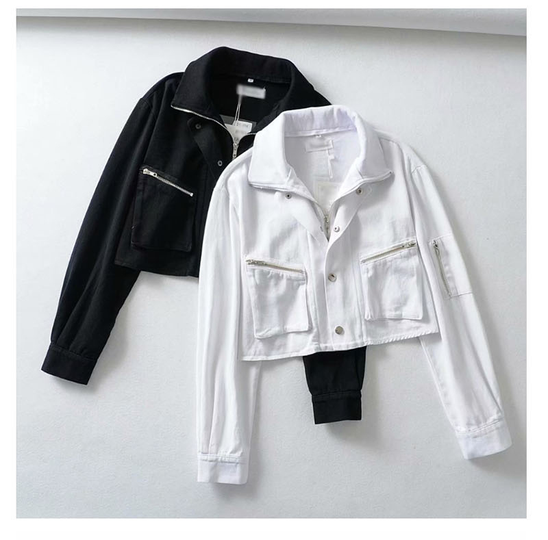 Fashion Black Washed Multi-zip Lapel Denim Overalls,Coat-Jacket