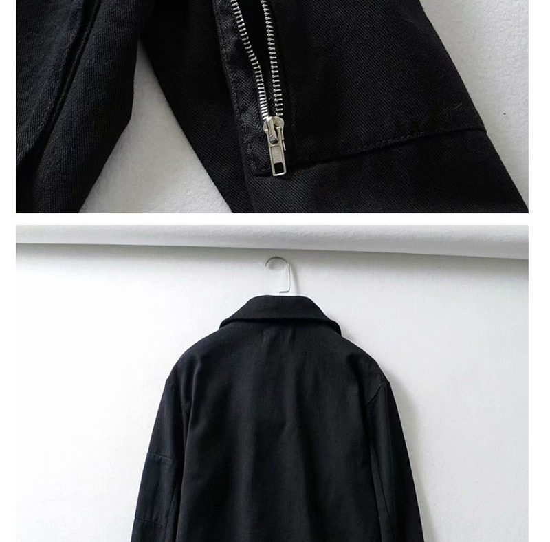 Fashion Black Washed Multi-zip Lapel Denim Overalls,Coat-Jacket