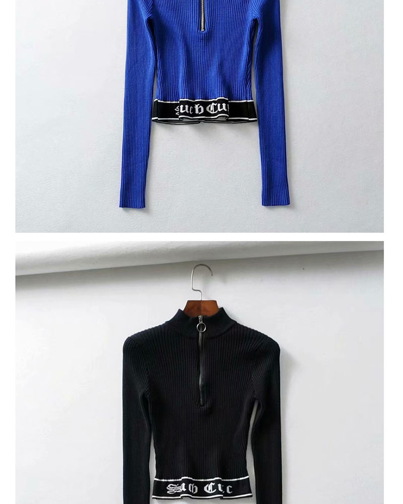 Fashion Blue Zip-up Stretch-web Stitching T-shirt,Hair Crown