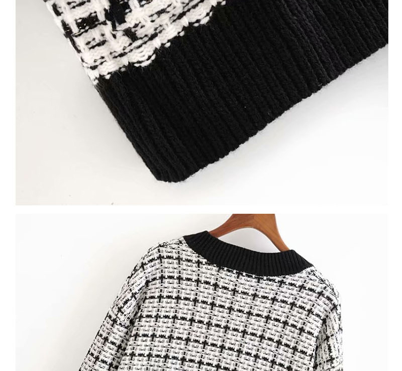 Fashion White + Black Knitted V-neck Single-breasted Sweater Cardigan,Sweater