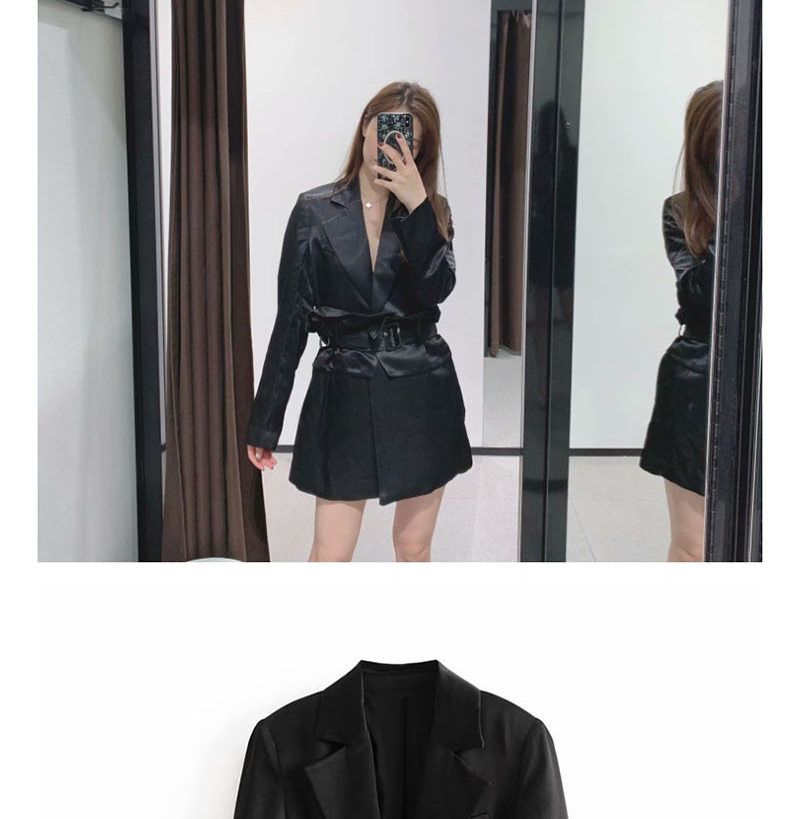 Fashion Black Silk-satin Patchwork Suit With Belt,Coat-Jacket