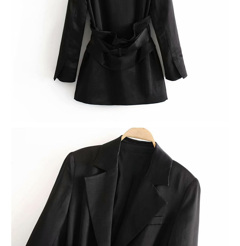 Fashion Black Silk-satin Patchwork Suit With Belt,Coat-Jacket