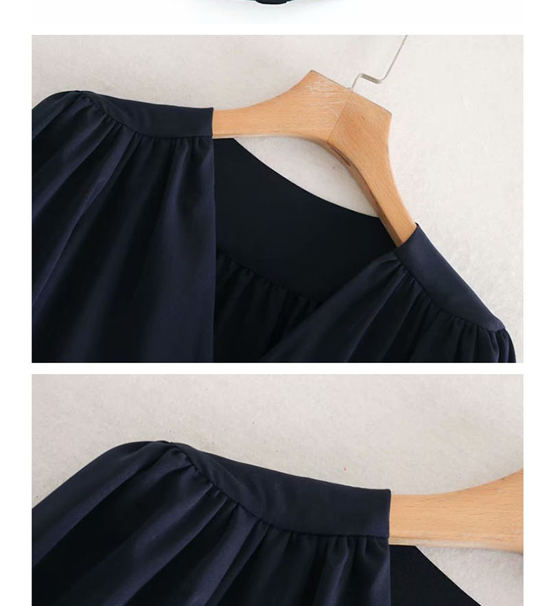 Fashion Navy Blue Wrap V-neck Lace Dress,Long Dress