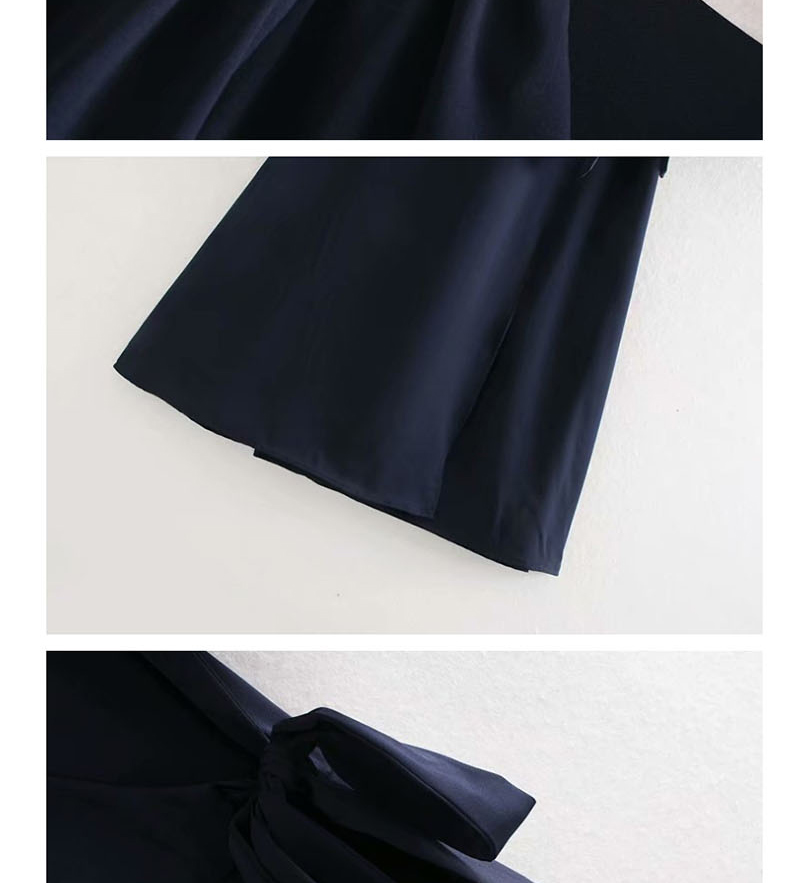 Fashion Navy Blue Wrap V-neck Lace Dress,Long Dress