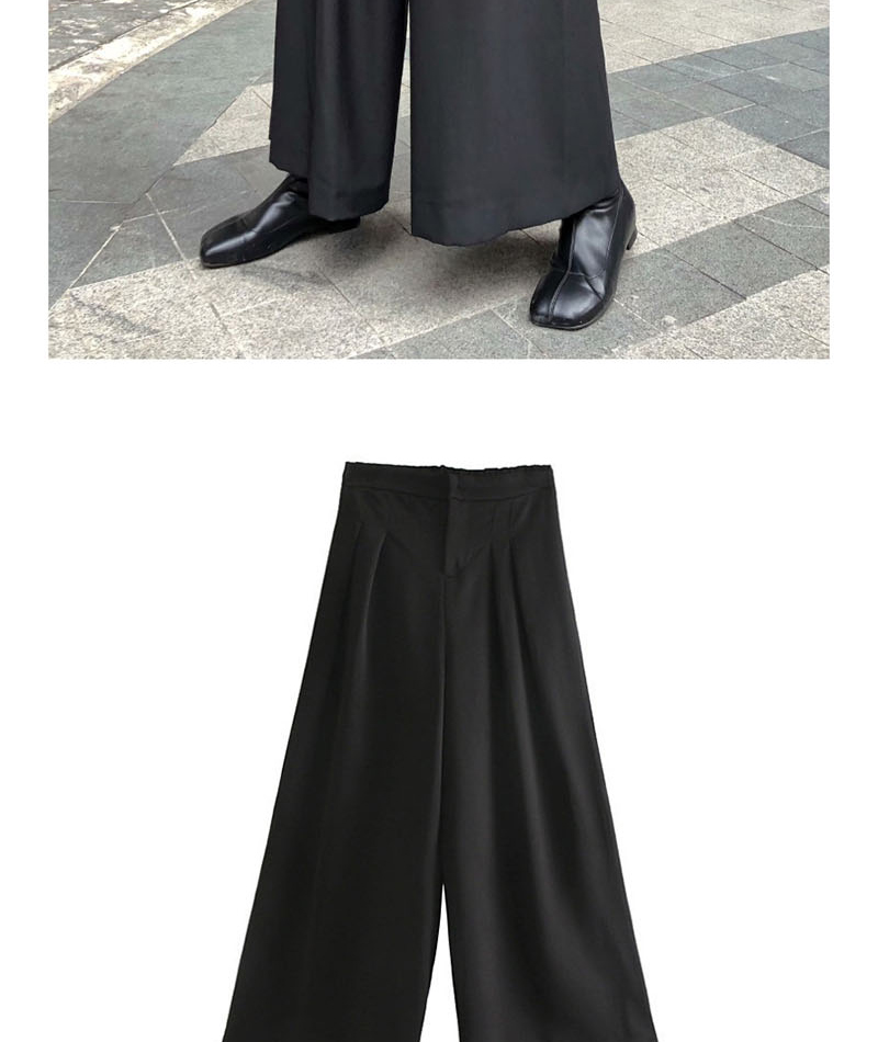 Fashion Black Pleated Elastic Waist Wide Leg Pants,Pants