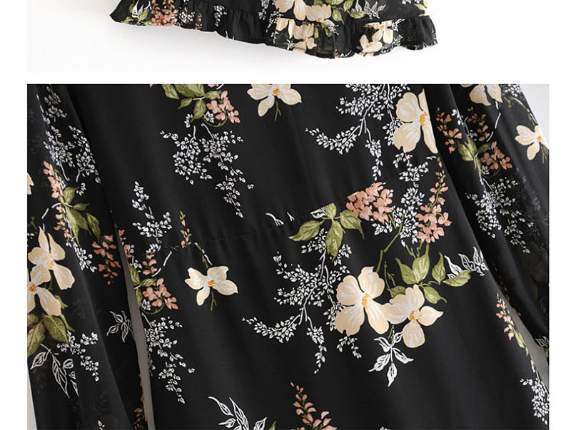 Fashion Black Floral Print Back Vest Neck Dress,Mini & Short Dresses
