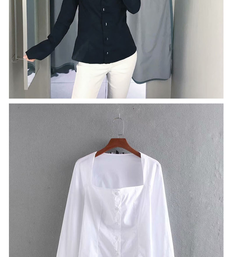 Fashion White Single-breasted Poplin Square Collar Shirt,Blouses