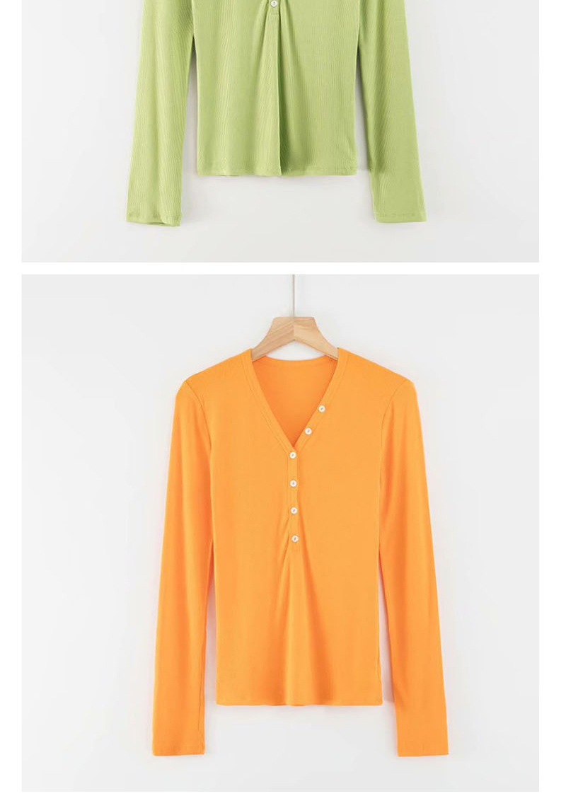 Fashion Orange Buttoned V-neck T-shirt,Blouses