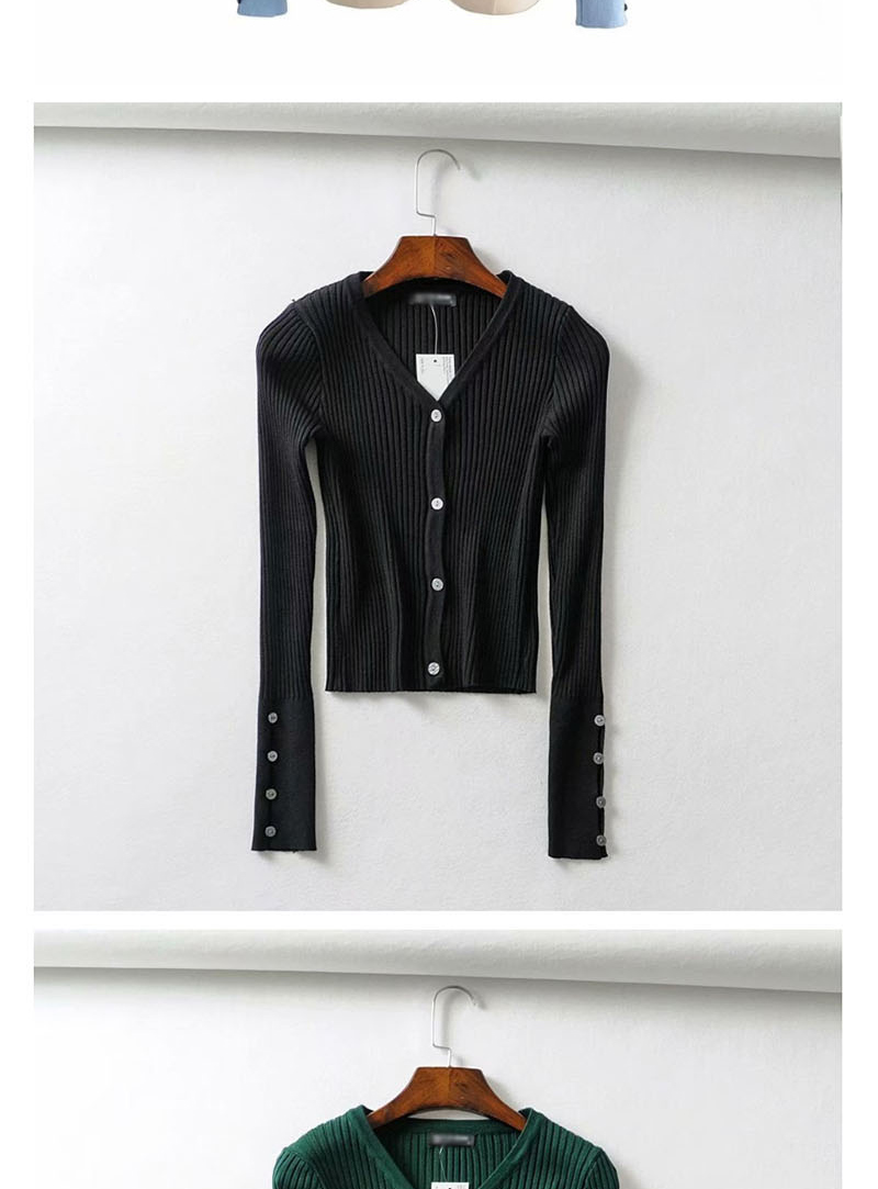 Fashion Black V-neck Single-breasted Long-sleeved Button T-shirt,Blouses