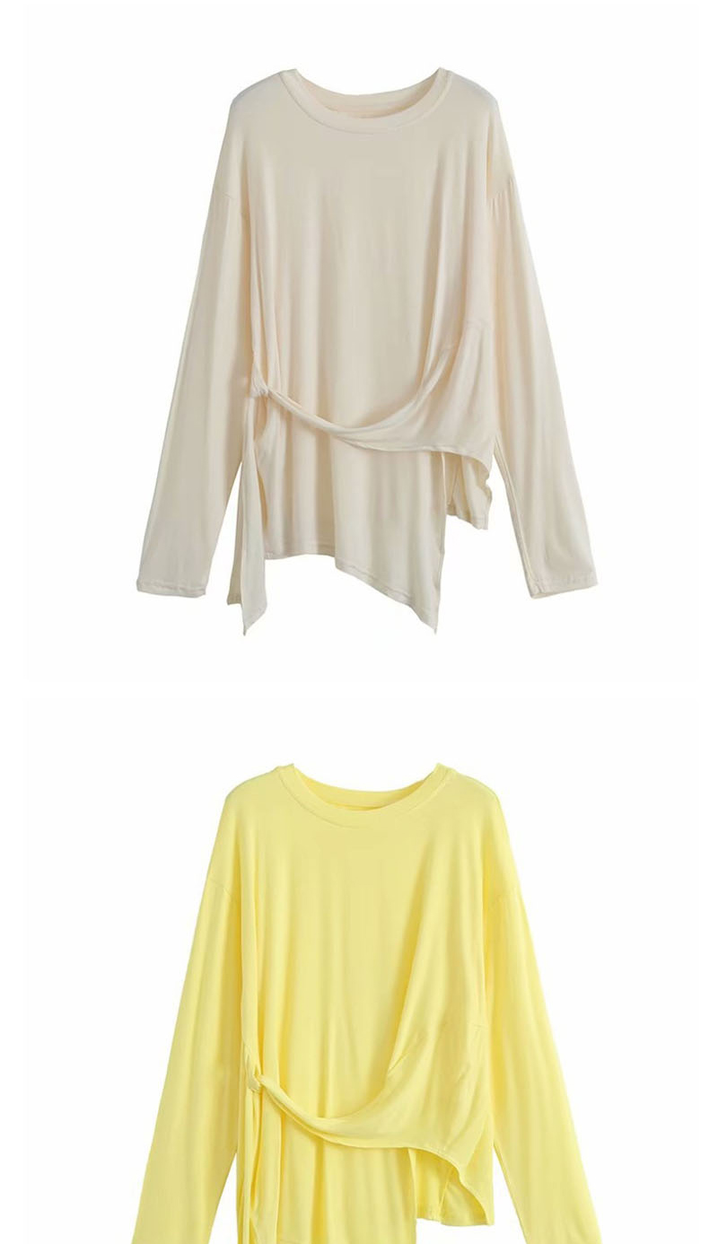 Fashion Yellow Side Tie Thin T-shirt,Blouses