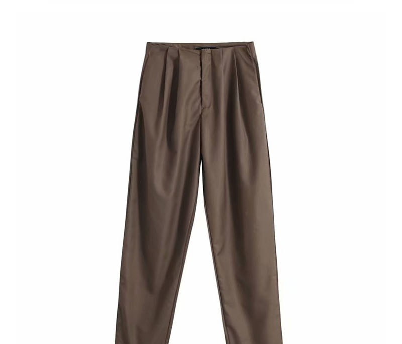 Fashion Coffee Color Pleated Straight Pants,Pants