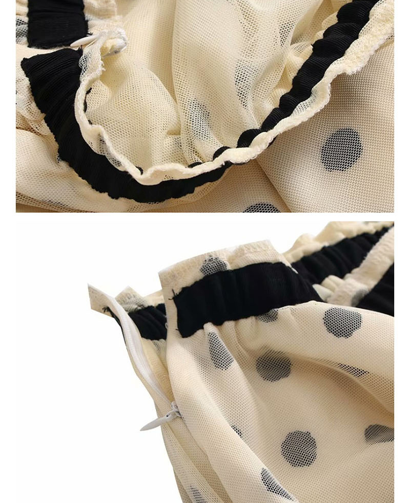 Fashion White Polka-dot Print Irregular Double Hem Skirt,Skirts