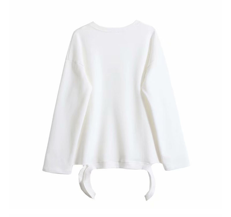 Fashion White Crew Neck Sweatshirt With Cut Sides,Blouses