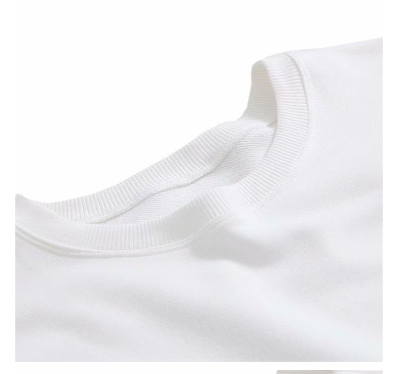 Fashion White Crew Neck Sweatshirt With Cut Sides,Blouses