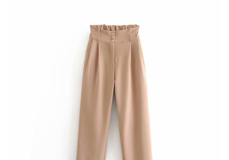 Fashion Khaki High-rise Elasticated Button-straight Pants,Pants