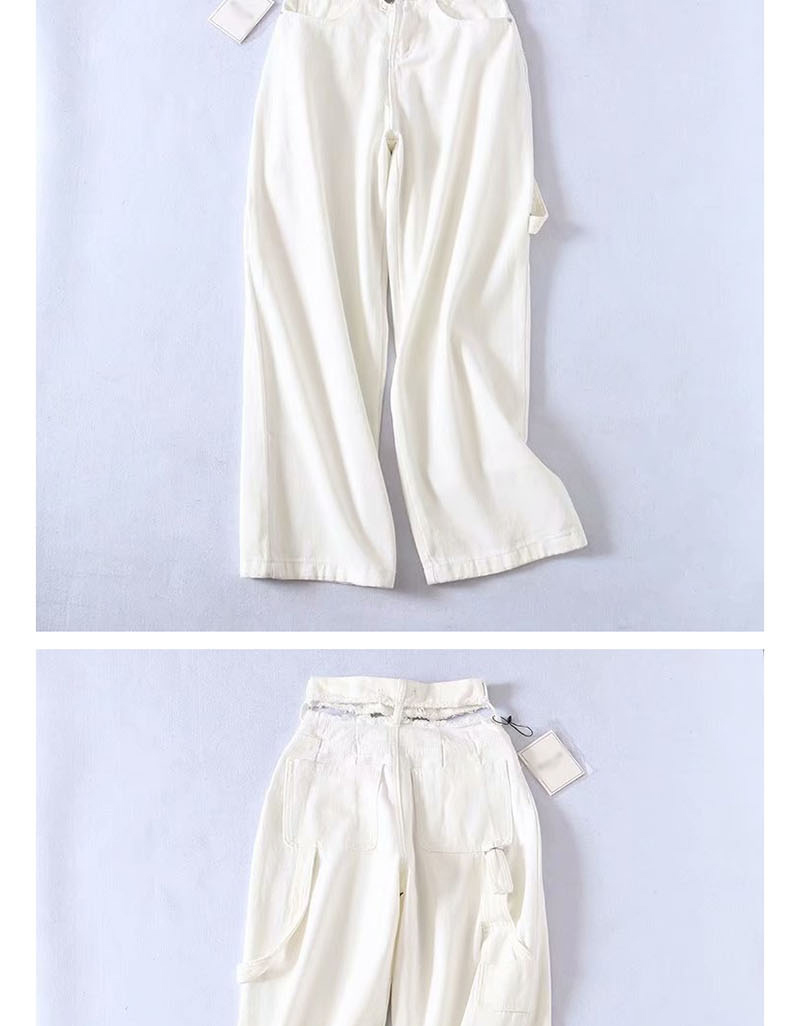 Fashion White Washed Cutout Denim Straight Pants,Denim