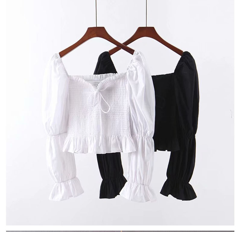 Fashion Black Puff Sleeve Generous Collar Lace-up Shirt,Blouses