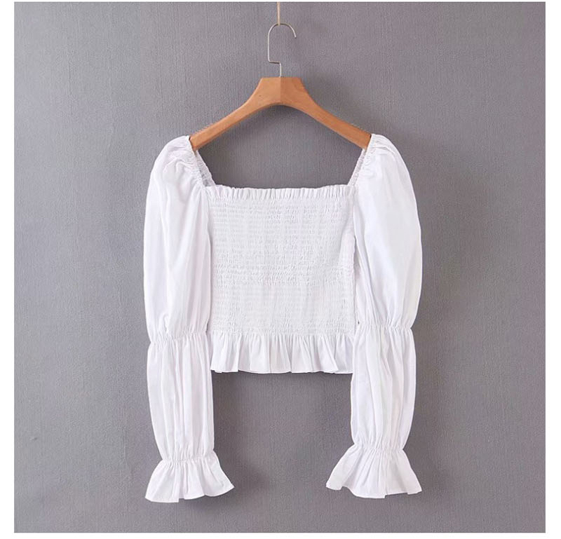Fashion White Puff Sleeve Generous Collar Lace-up Shirt,Blouses