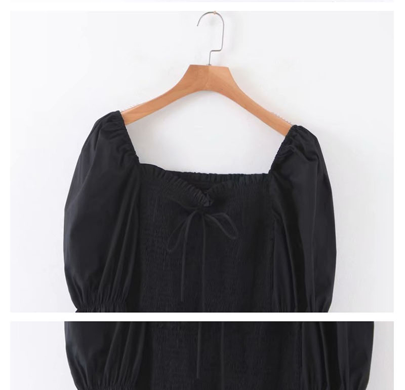 Fashion Black Puff Sleeve Generous Collar Lace-up Shirt,Blouses