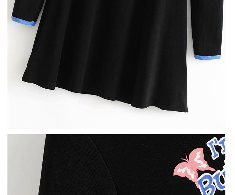 Fashion Black Round Neck Letter Print A-line Dress,Mini & Short Dresses