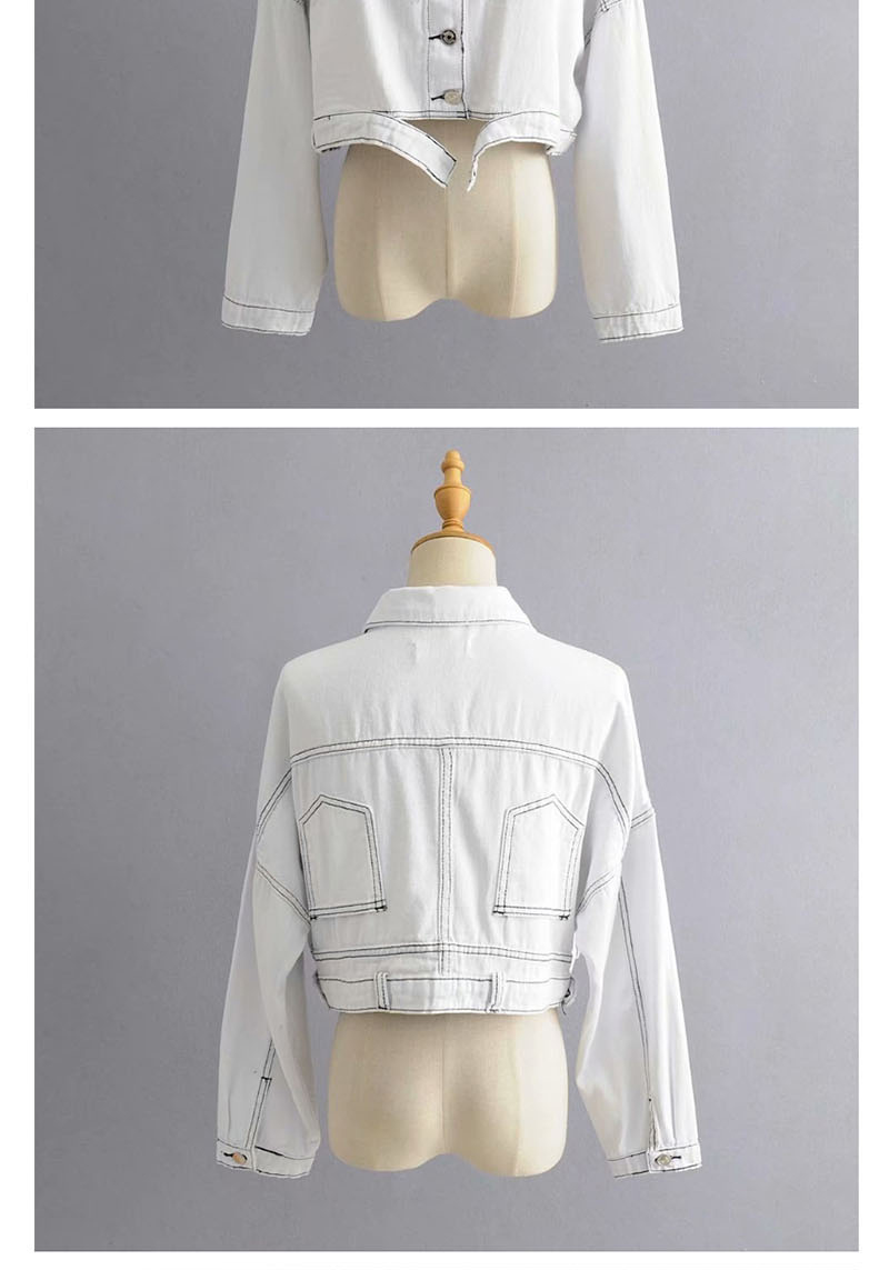 Fashion White Topstitched Denim Jacket,Coat-Jacket