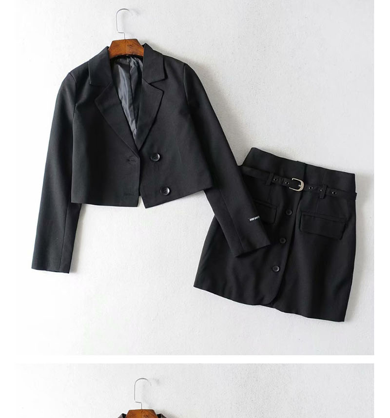 Fashion Black Striped Double-breasted Suit + Single-breasted Skirt Suit,Coat-Jacket
