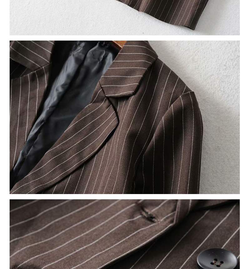 Fashion Coffee Bar Striped Double-breasted Suit + Single-breasted Skirt Suit,Coat-Jacket